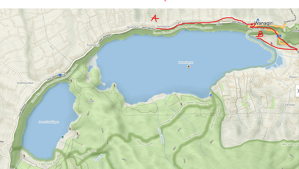 Mapa jezer Buyan a Tamblingan na severu Bali